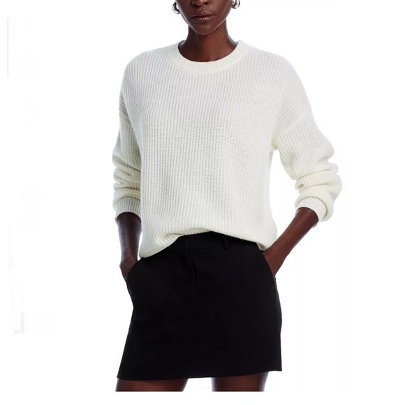 Luxurious 100% Cashmere Shaker Stitch Drop Shoulder Sweater By Aqua in Ivory - Picture 2 of 7